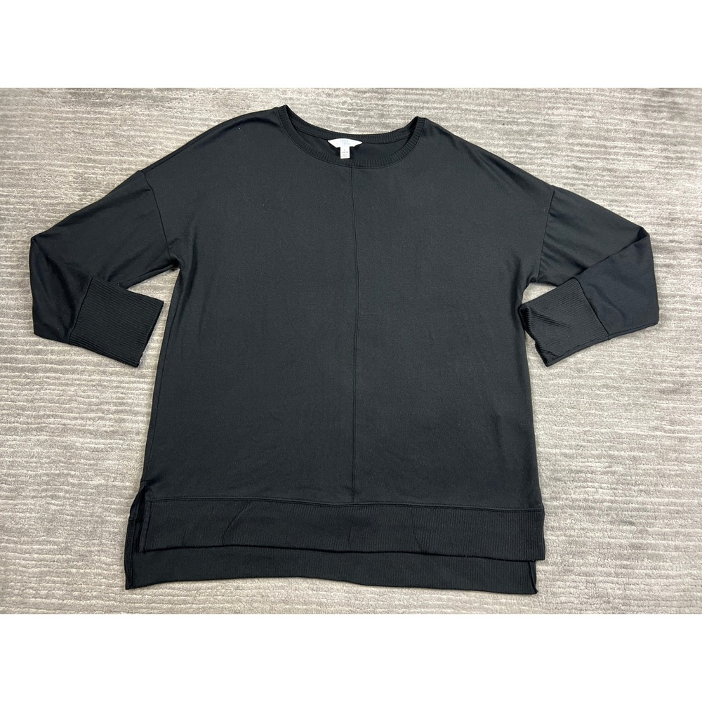Time and Tru Tunic Womens L Black Crew Neck Long Sleeve Ribbed Hem Center Seam